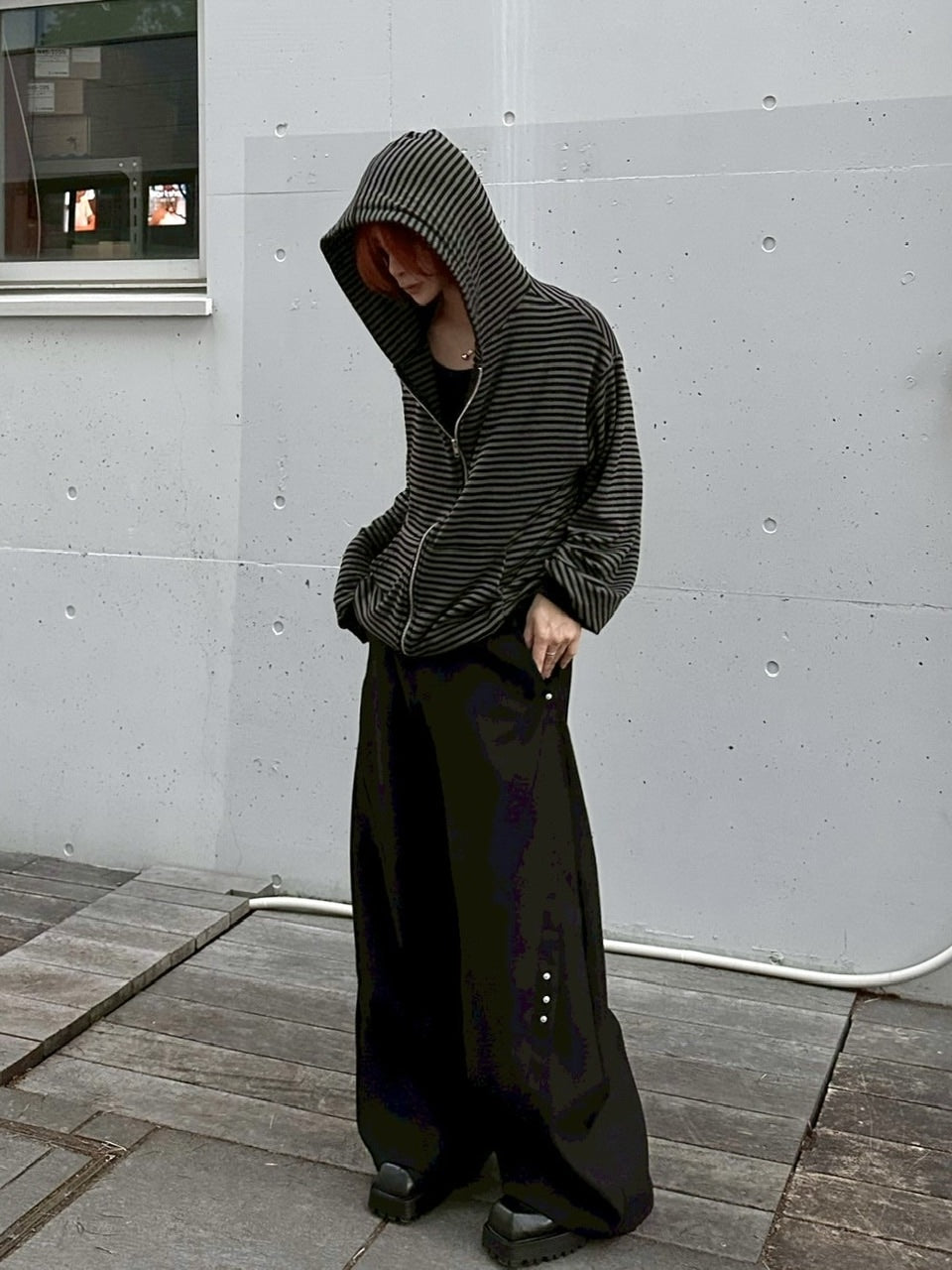 受注制【LUV CODE】stripe zip up hoodie