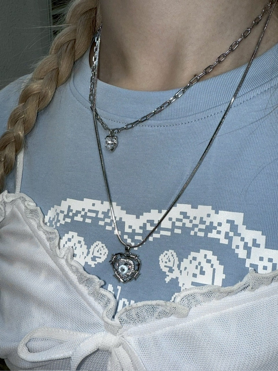 受注制【nmtc +】heart wire layered necklace