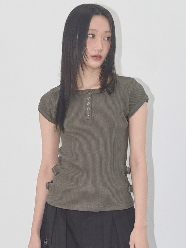 【FANCY CLUB】SIDE BUCKLE RIBBED TEE / 【ファンシークラブ】サイドバックルリブ半袖Tシャツ