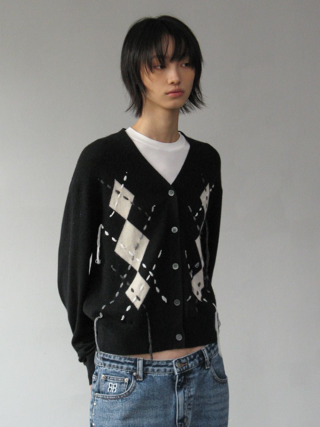 【ROCK CAKE】Argyle Stitch Knit Cardigan