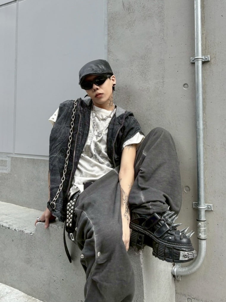 受注制【Never mind the XU】denim hood vest