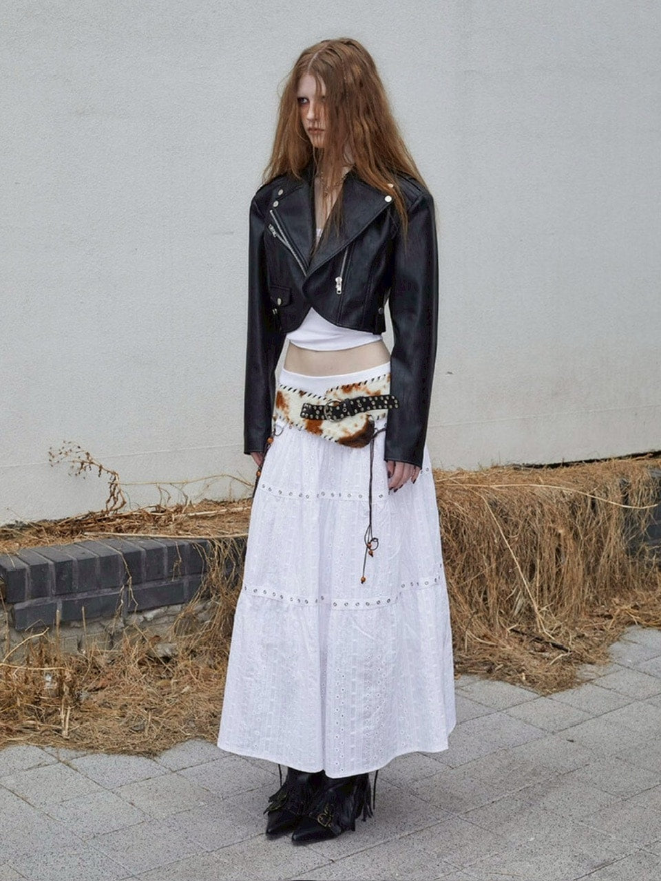 【NOT KNOWING】Curved Crop Rider Jacket / 【ノットノーイング】カーブクロップライダースジャケット