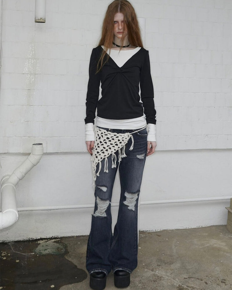 【NOT KNOWING】Back Strap Layered Top / 【ノットノーイング】バックストラップレイヤード長袖Tシャツ