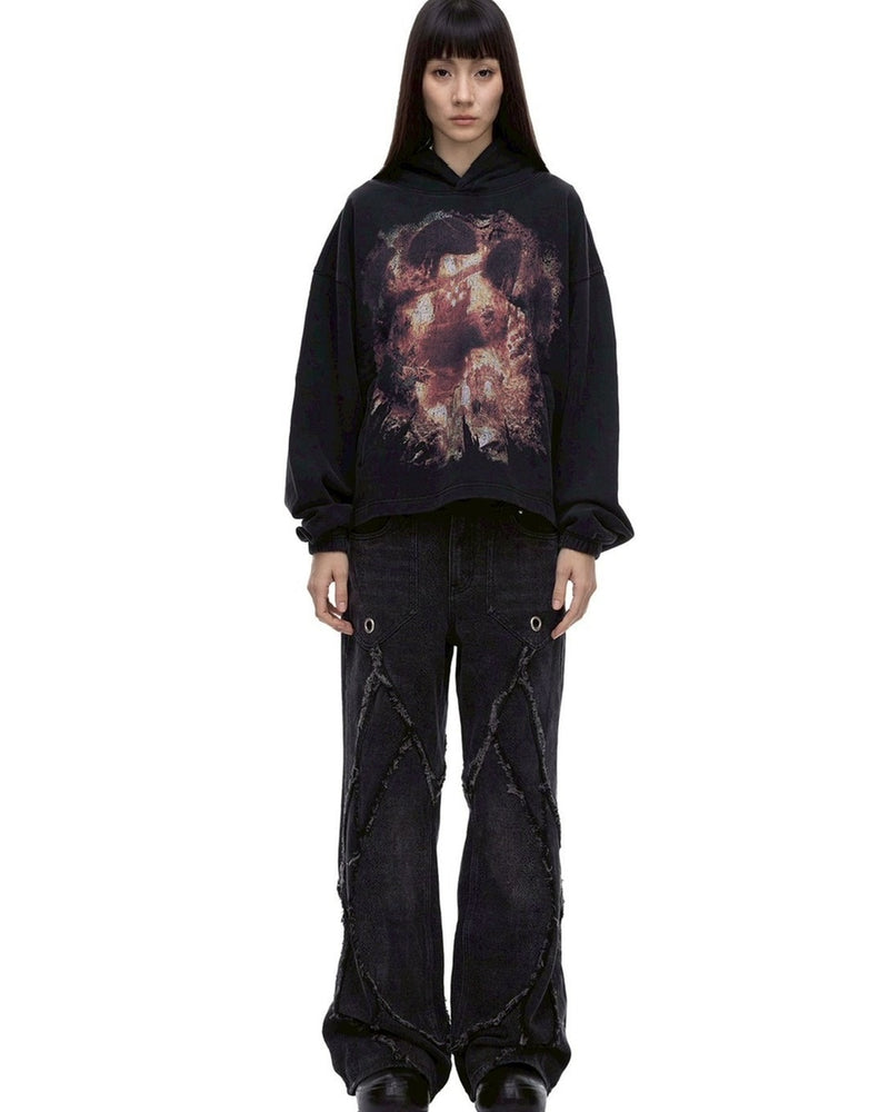 【The Boy Has No Patience】NIGHT OF THE BLOOD MOON WASHED DISTRESSED GRAPHIC HOODIE
