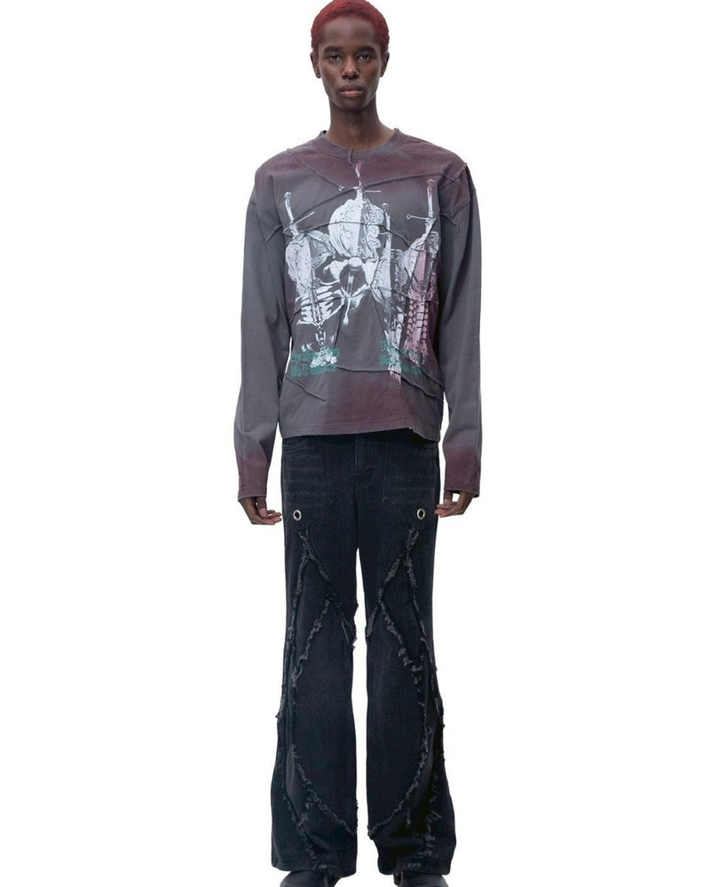 【The Boy Has No Patience】RIBBED PRINT PLEATED LONG SLEEVES