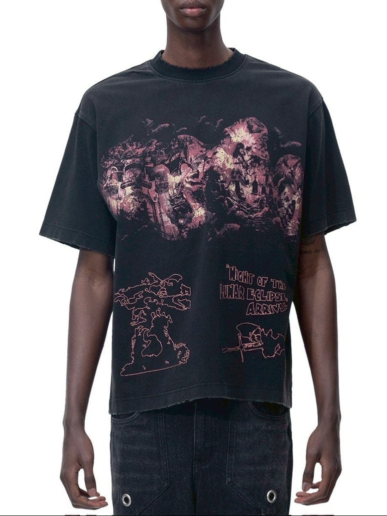 【The Boy Has No Patience】NIGHT OF THE BLOOD MOON WASHED SHORT SLEEVES