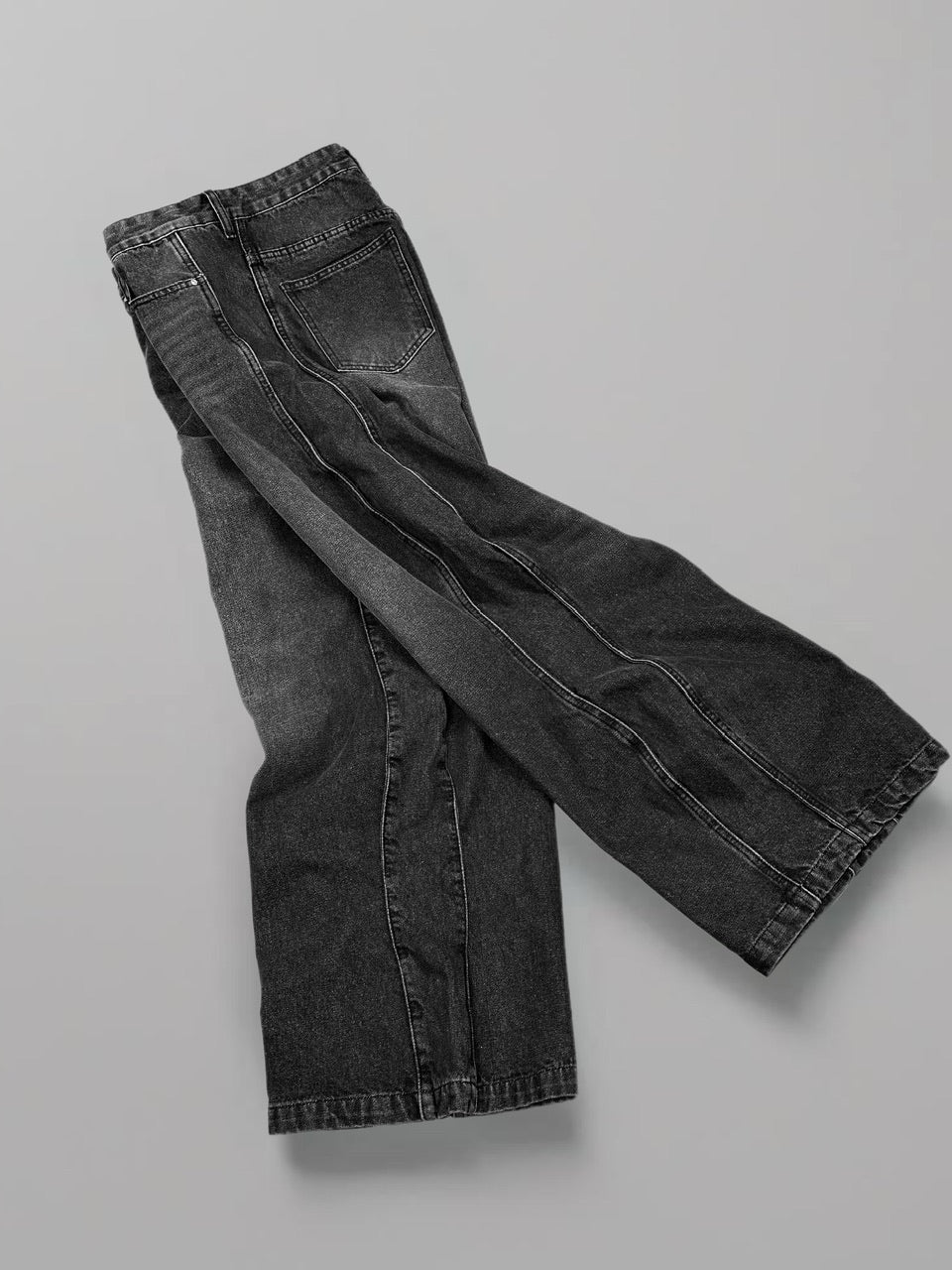 【Chikashitsu +】side wave design denim pants (BLACK)