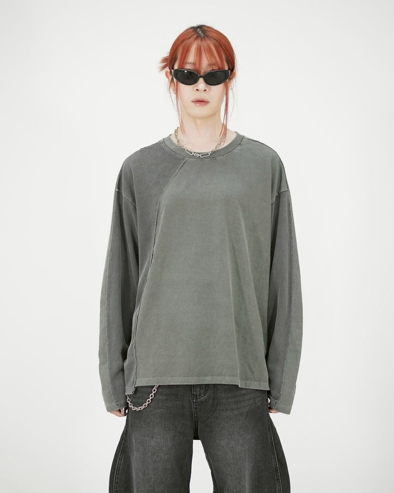 受注制【Chikashitsu +】switching waffle long sleeve (3color)