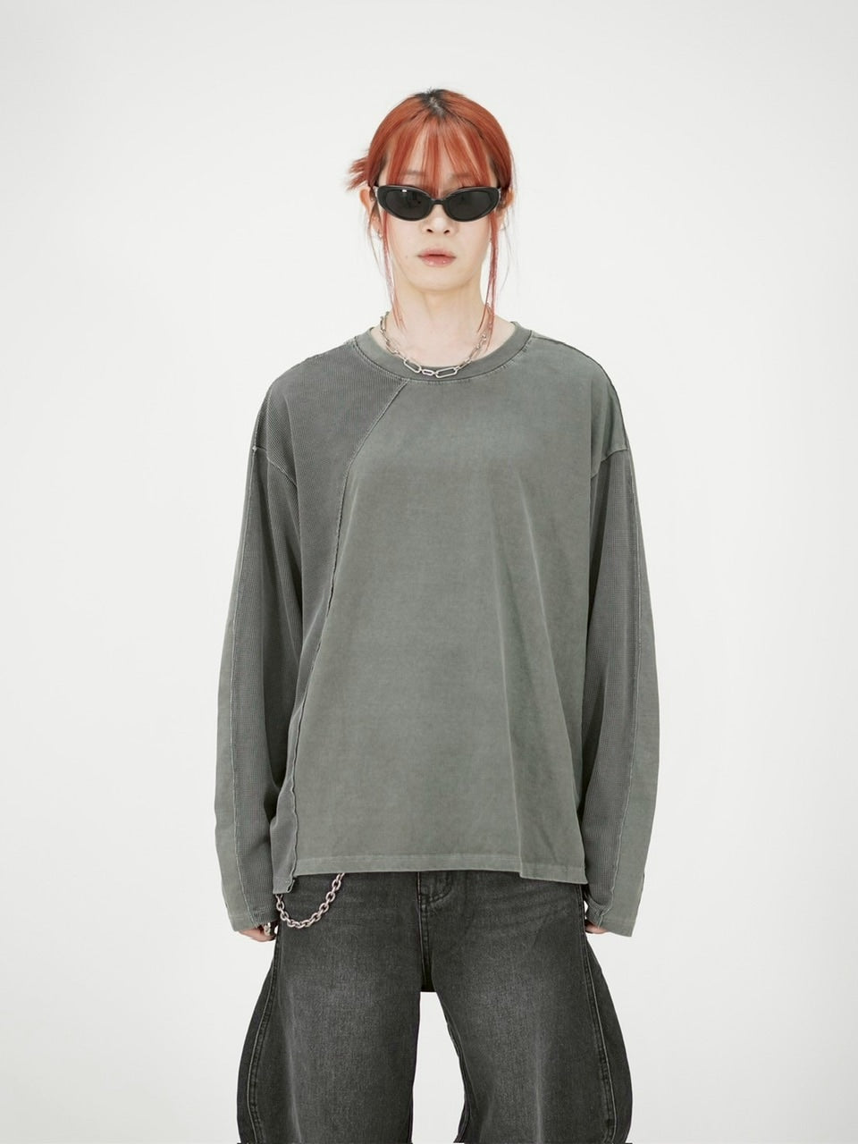 受注制【Chikashitsu +】switching waffle long sleeve (3color)