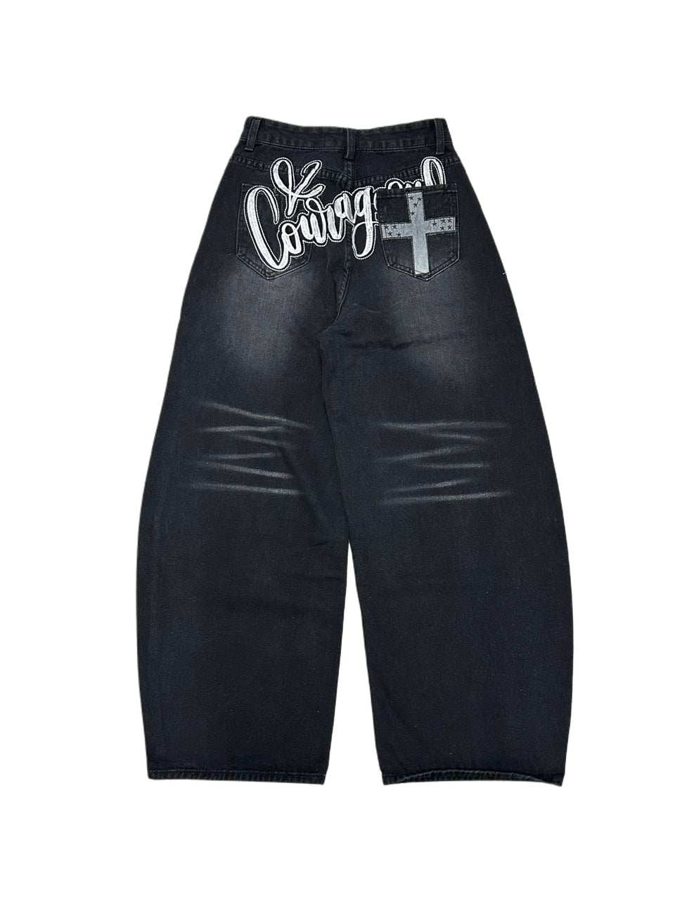 受注制【Never mind the XU】back print wide denim pants / 【ネバーマインドザエックスユー】バックプリントワイドデニムパンツ