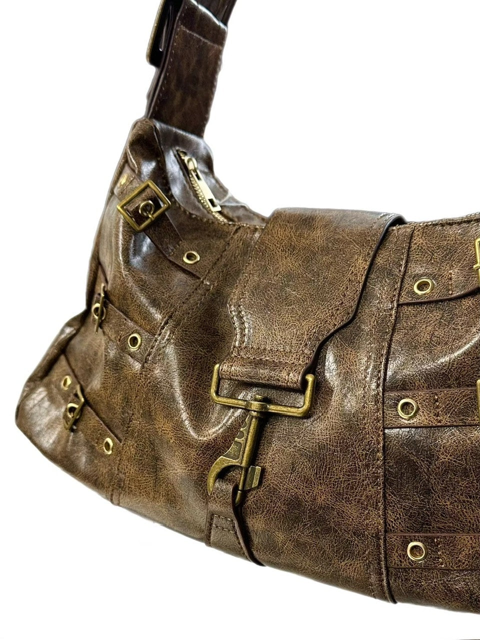 受注制【Chikashitsu +】antique leather buckle shoulder bag / 【チカシツプラス】アンティークレザーバックルショルダーバッグ