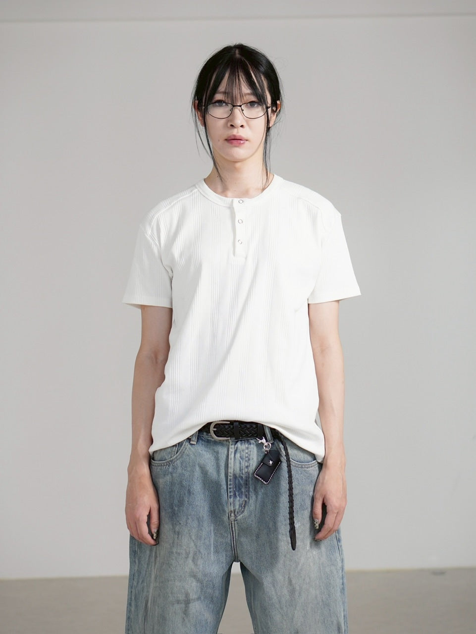 Chikashitsu +】henry neck half sleeve tee (3color