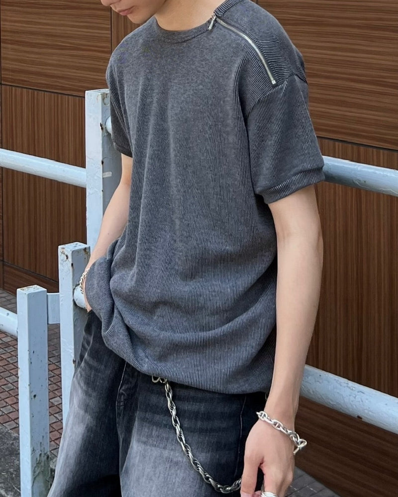 大阪店WEB限定受注制【Chikashitsu +】shoulder zip half sleeve (2color)