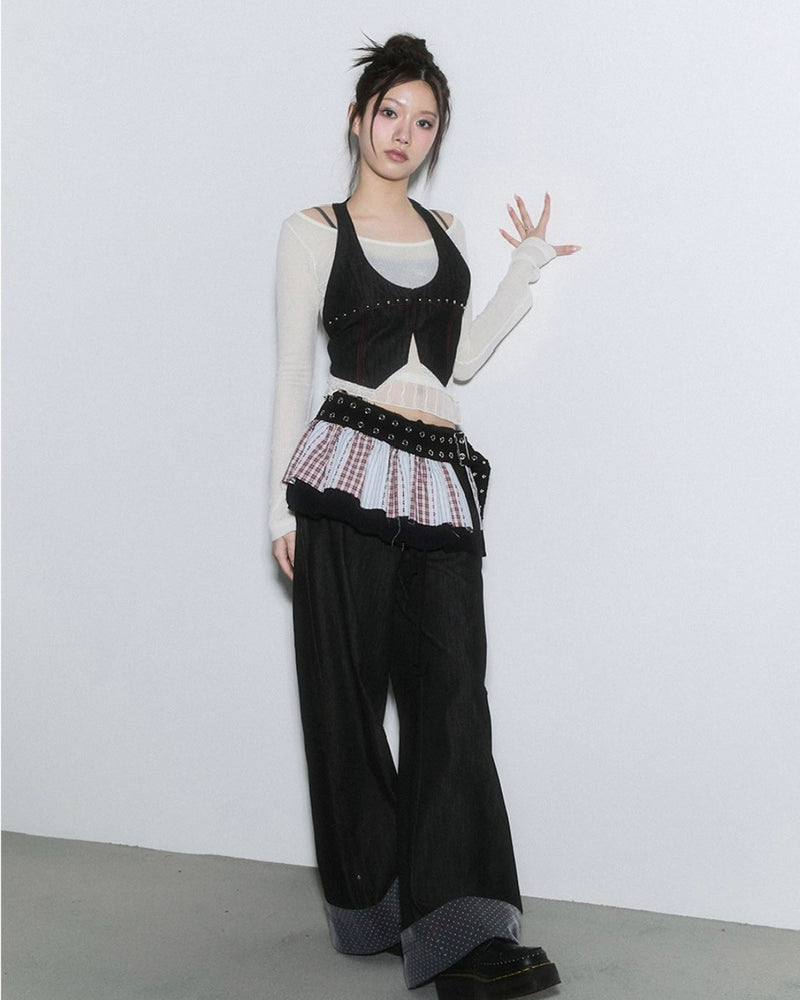 【CHERRYQUIRI】sheer layered unbal sleeve / 【チェリーキュリー】シアーレイヤードアンバランス長袖トップス