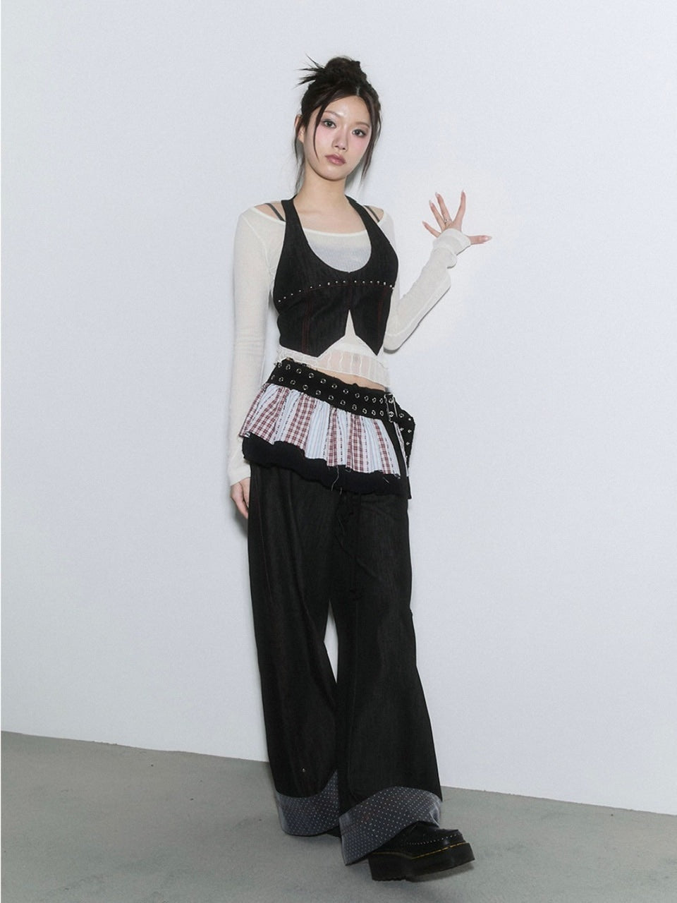 【CHERRYQUIRI】sheer layered unbal sleeve / 【チェリーキュリー】シアーレイヤードアンバランス長袖トップス