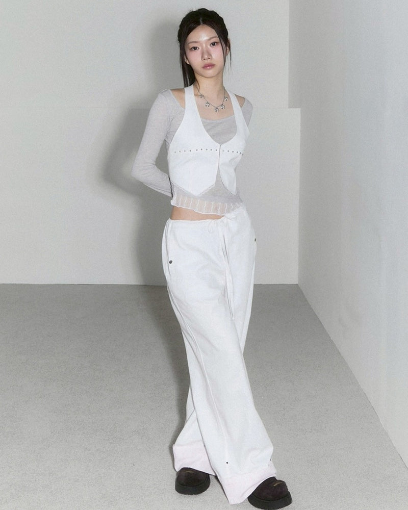 【CHERRYQUIRI】lace layered roll up denim / 【チェリーキュリー】レースレイヤードロールアップデニムパンツ
