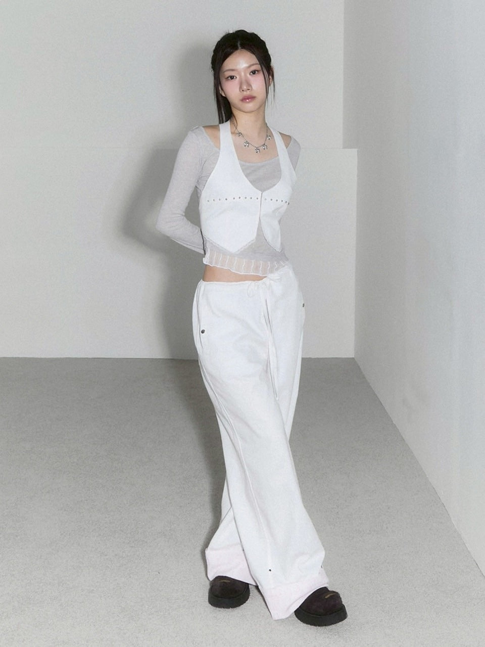 【CHERRYQUIRI】lace layered roll up denim / 【チェリーキュリー】レースレイヤードロールアップデニムパンツ