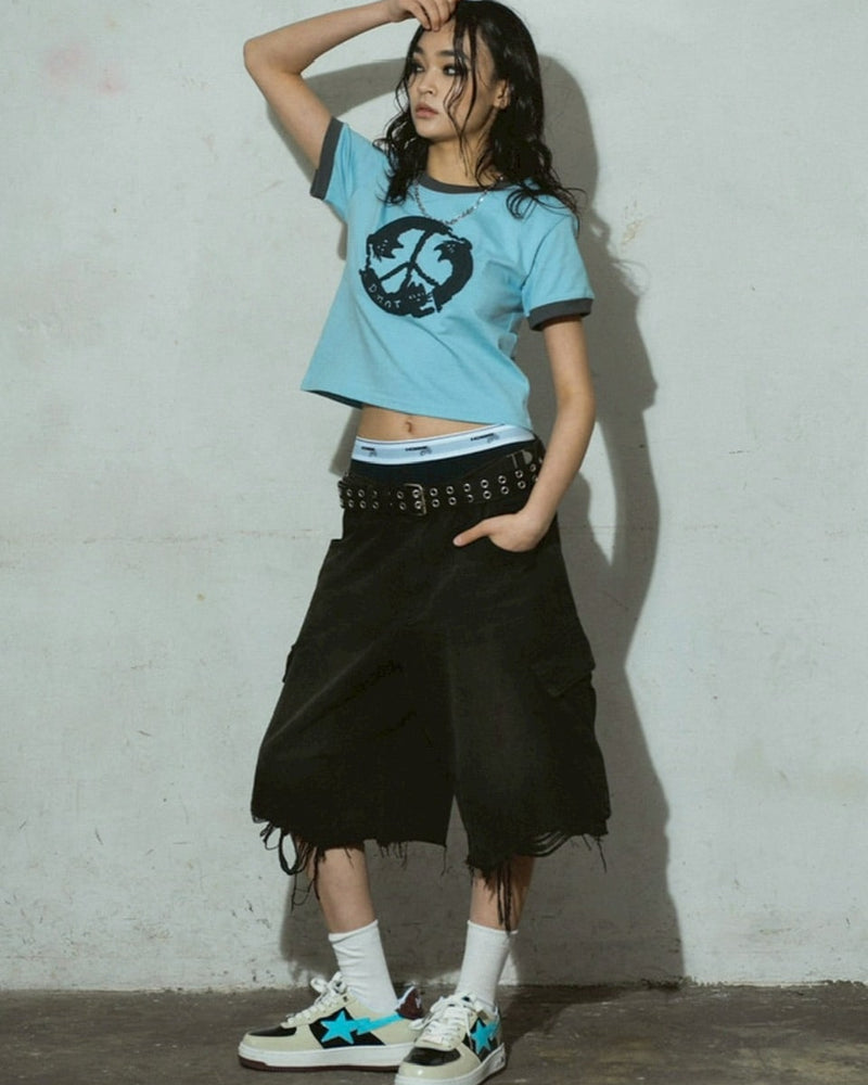 【DOMINANT】Purrfect Peace Ringer Crop T-Shirt