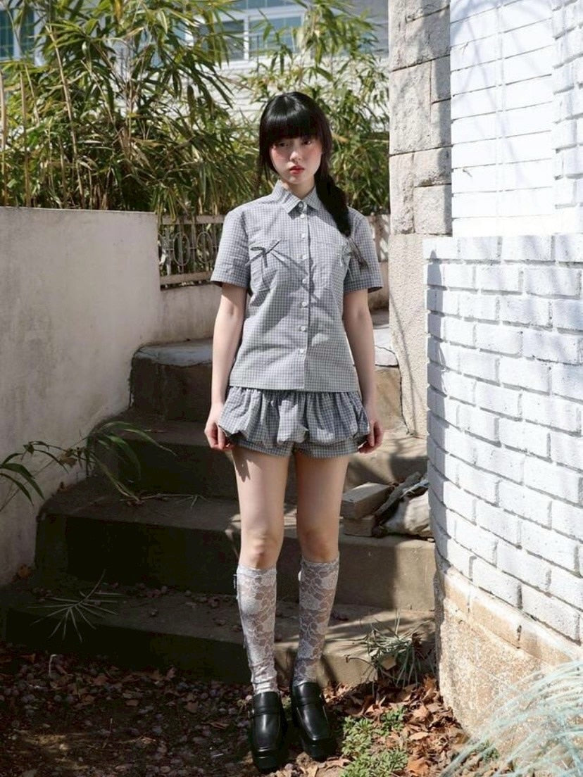 【Uglyshadow】CHECK RIBBON SHIRTS