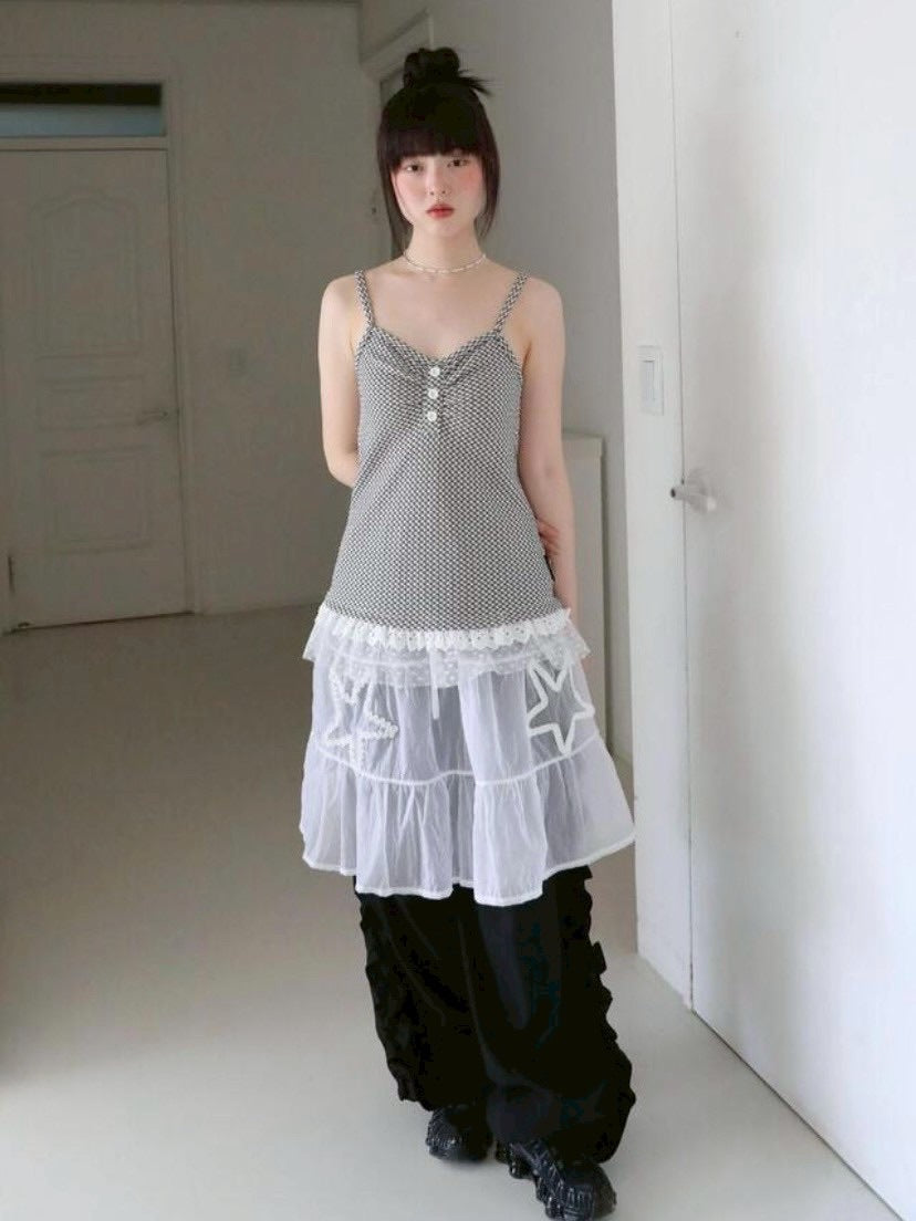 【Uglyshadow】CHECKERED LACE SLEEVELESS