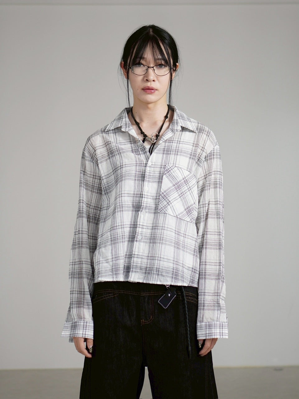 受注制【Chikashitsu +】cropped linen check shirt (3color