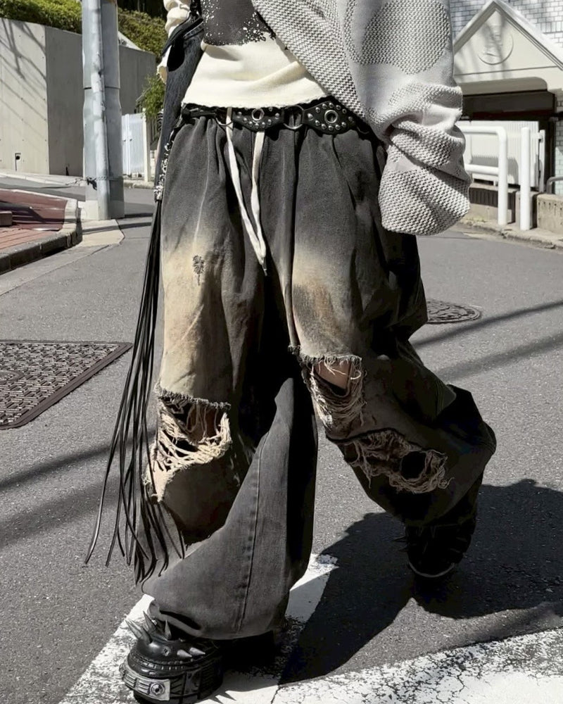 受注制【Never mind the XU】balloon damage denim pants