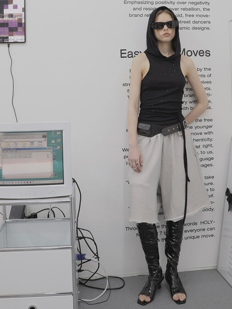 【HOLY NUMBER 7】GIRL'S HIP HOP CUBIC HOODIE SLEEVELESS