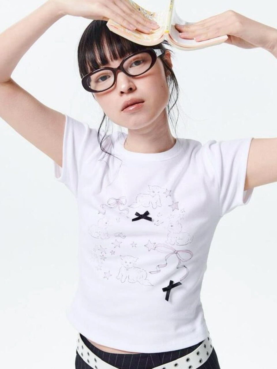 【runningHIGH】RIBBON CAT H/S TEE / 【ランニングハイ】リボンキャットプリント半袖Tシャツ