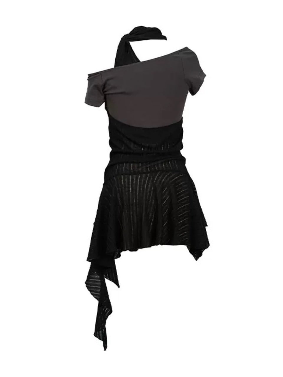 【Cest Nous】Black and Gray Short-sleeved T-shirts / 【セヌー】クロップ半袖Tシャツシアーチュニックレイヤードトップス