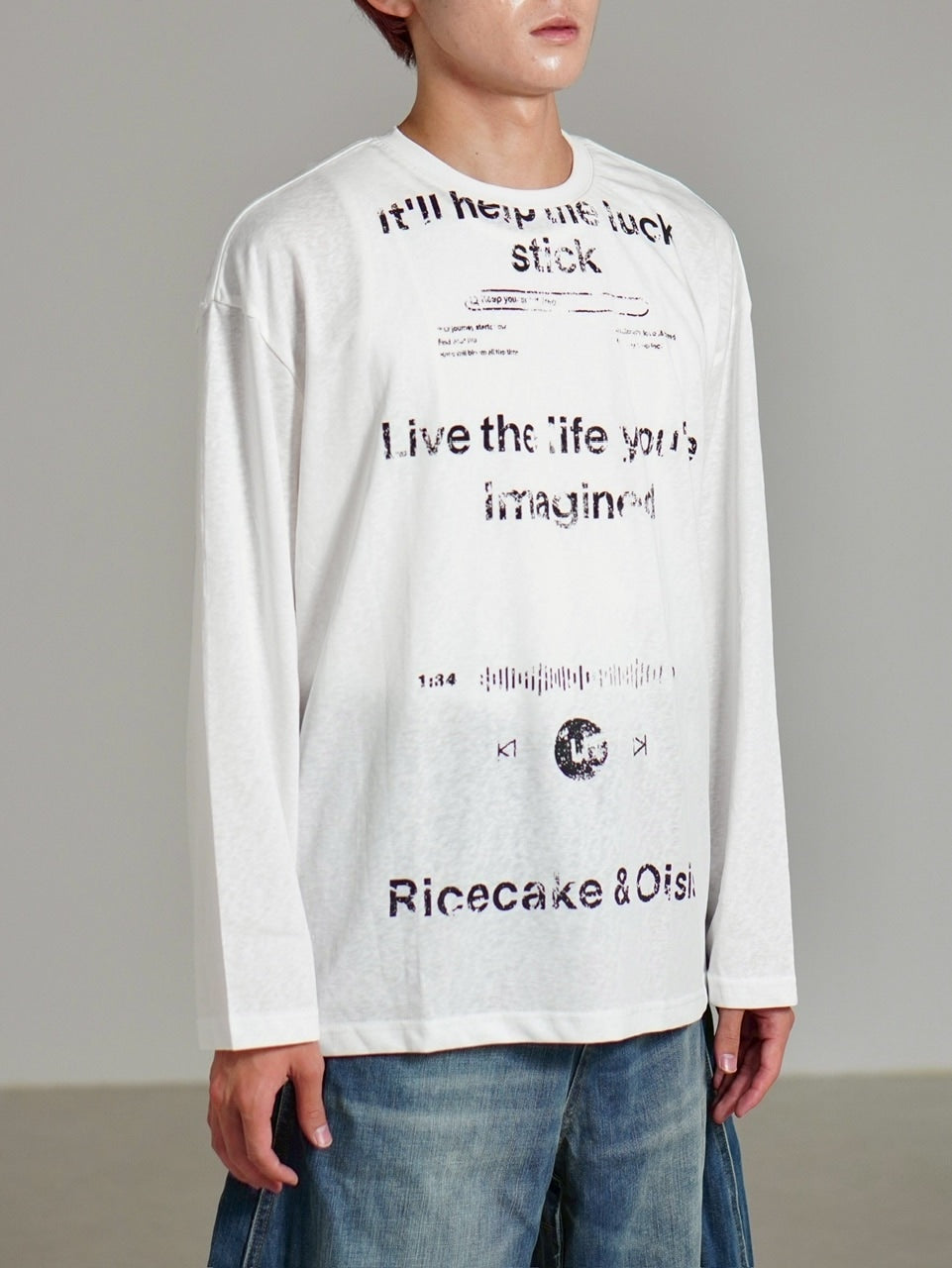 【Chikashitsu +】croque lettering long sleeve / 【チカシツプラス】モックネックレタリング長袖Tシャツ(2color)