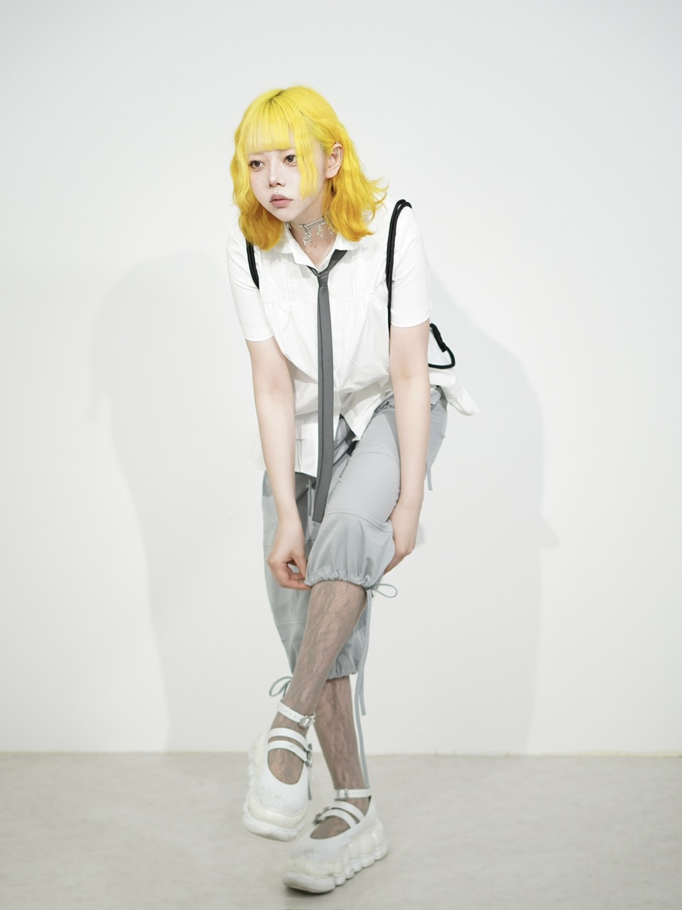 国際配送【Nerd out XU】ribbon string shorts (2color) / 【ナードアウトエックスユー】リボンストリングワイドハーフパンツ