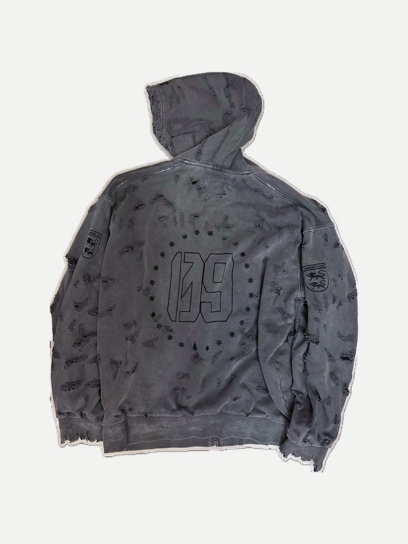 【F.V.V.O】9TW REMAKE RIPPED FADED ZIP-UP HOODIE