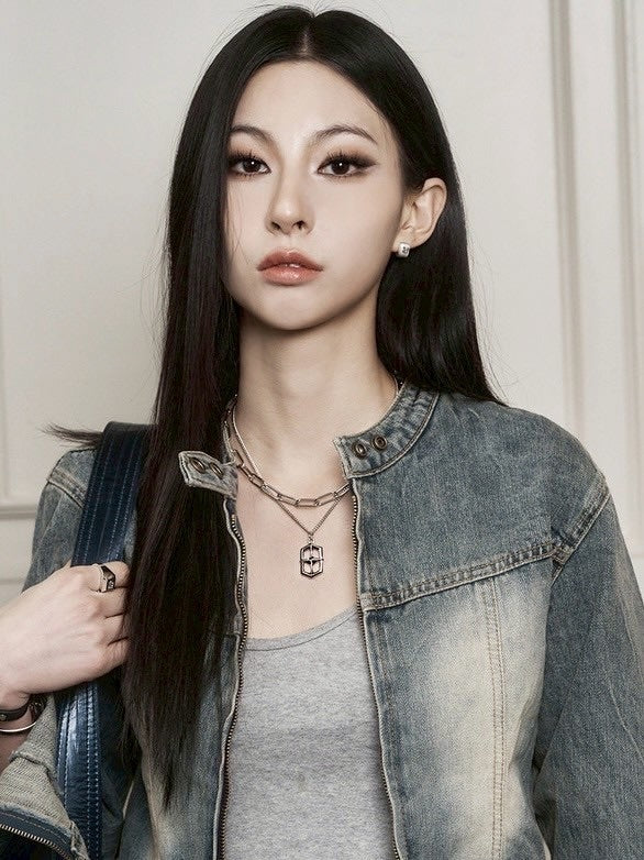 【BLACK PURPLE】Sparkle Shield Layering Necklace