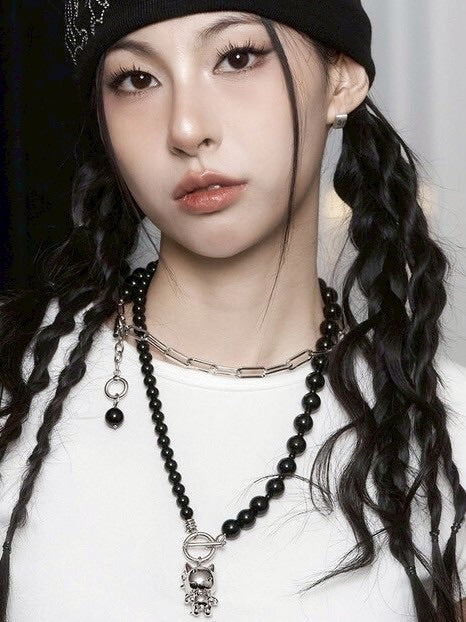 【BLACK PURPLE】Cattus onyx multi-wrap necklace