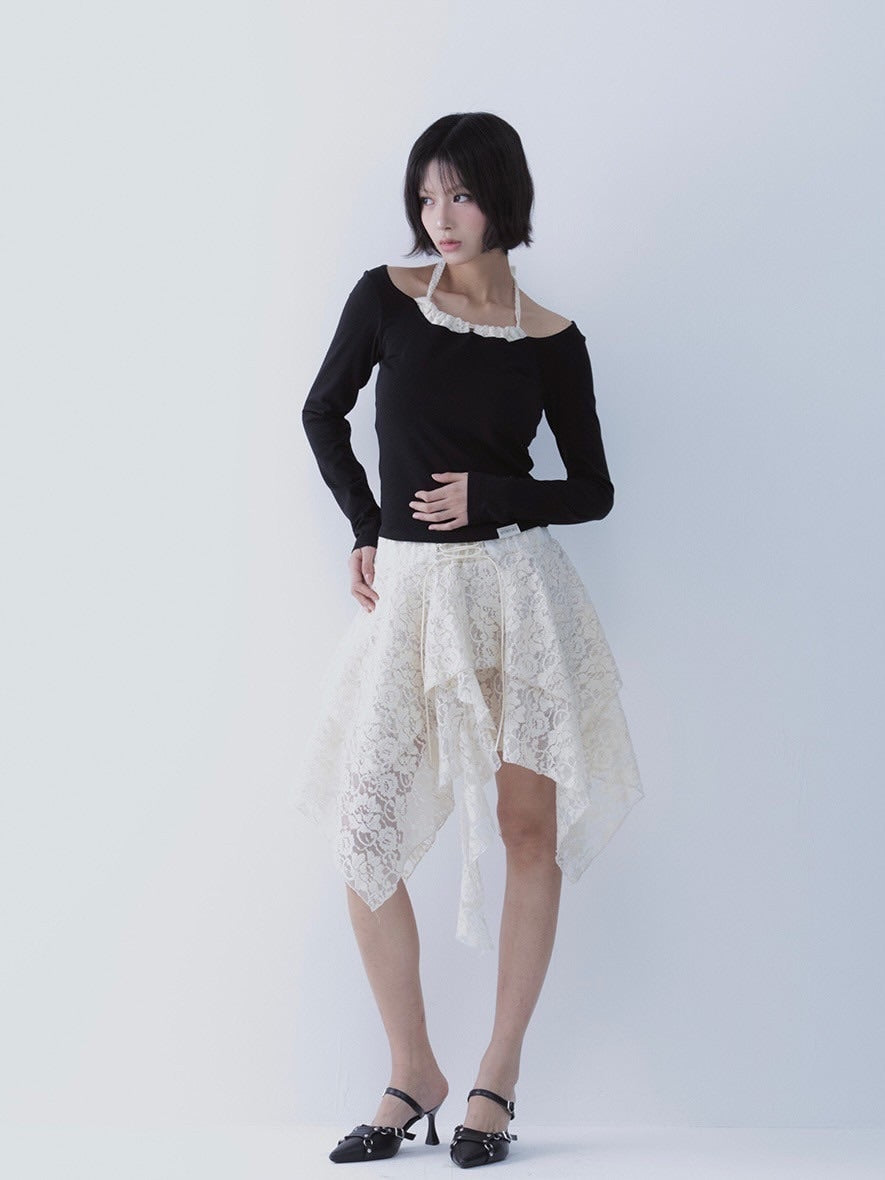 【SETSETSET】LACE HALTERNECK TEE