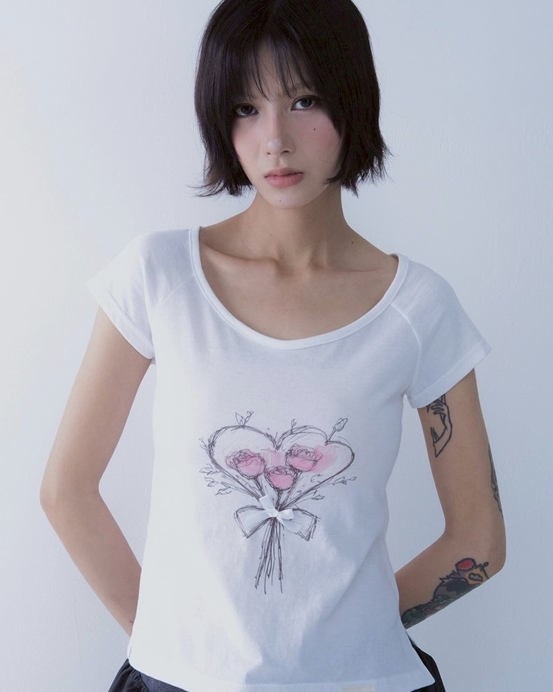 【SETSETSET】ROSE HEART T SHIRTS