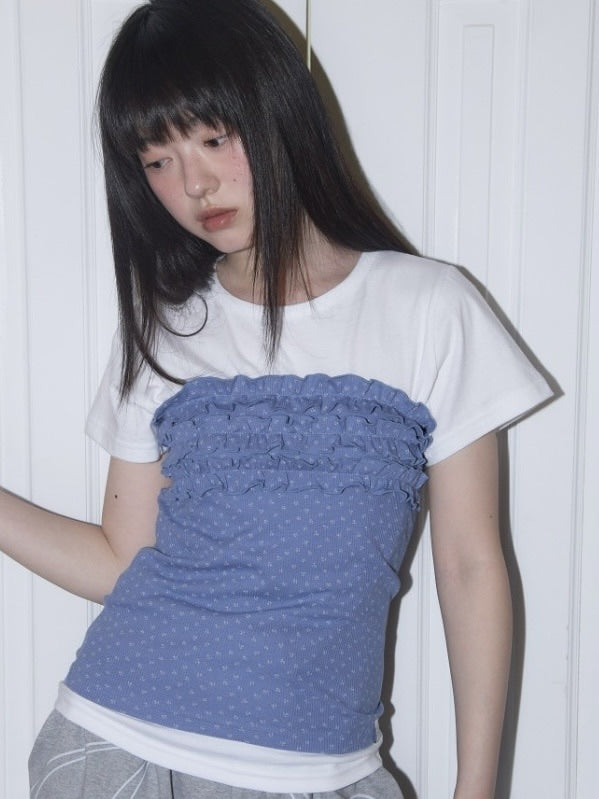 【FANCY CLUB】FLOWER FRILL TUBE TOP / 【ファンシークラブ】フラワーフリルチューブトップ