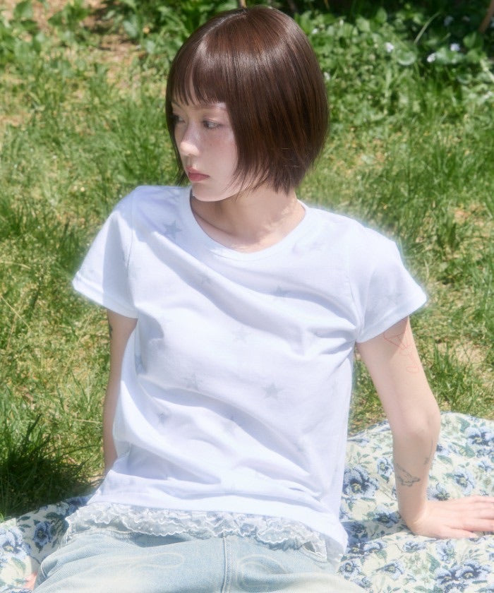 【FANCY CLUB】Lace Star Layered Tee / 【ファンシークラブ】レーススターレイヤード半袖Tシャツ