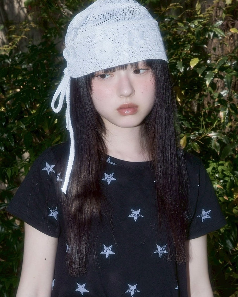 【FANCY CLUB】Lace Ribbon Shirring Beanie / 【ファンシークラブ】レースリボンシャーリングニット帽子