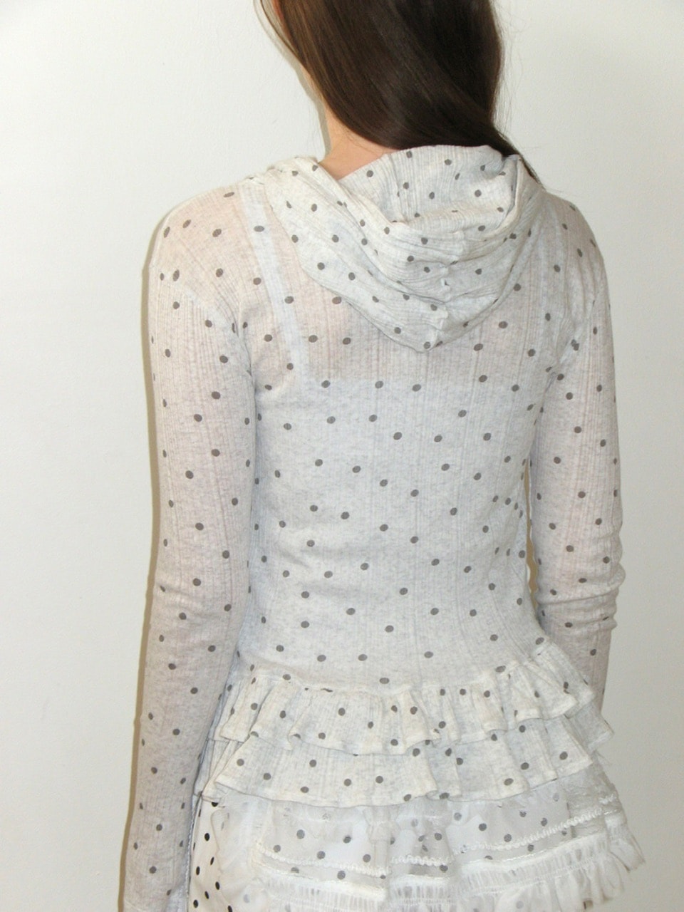 【CRANK】DOT FRILL SHEER HOOD CARDIGAN