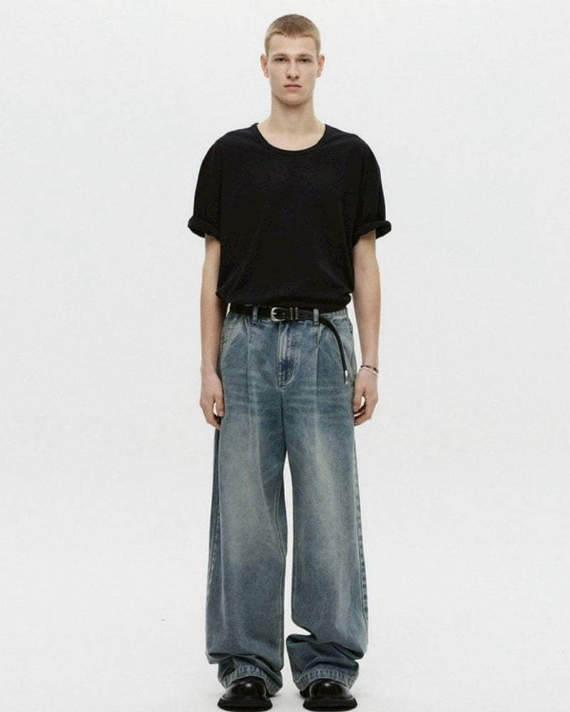 【DNSR】Deep One-Tuck Wide Denim Pants
