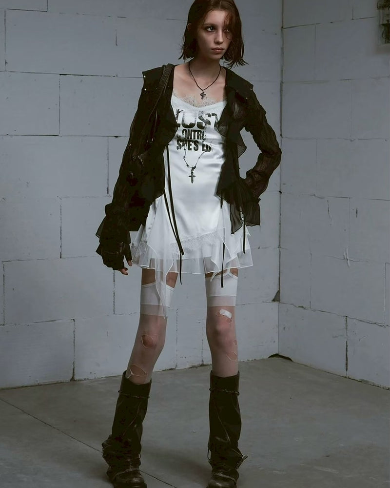 【Cest Nous】Black Chiffon Cardigan