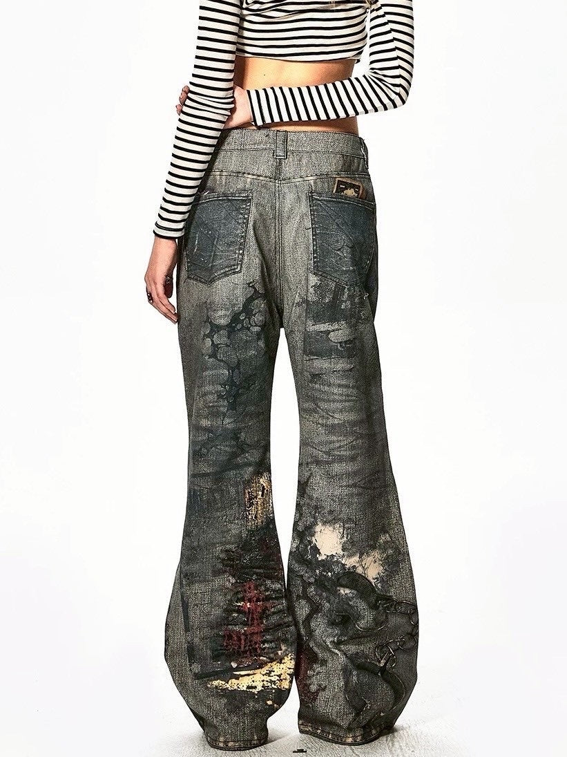 【DND4DES】PAISLEY BANDANA DISTRESSED FLARE PANTS