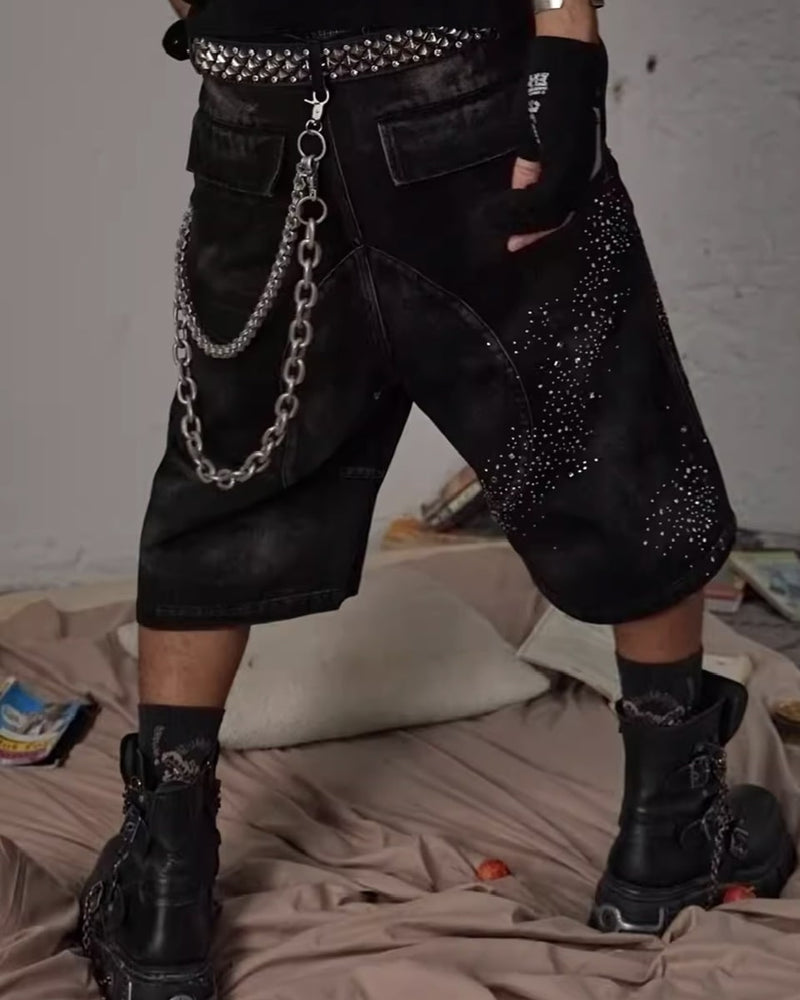 【DND4DES】DIAMOND DISTRESSED OVERSIZED DENIM SHORTS