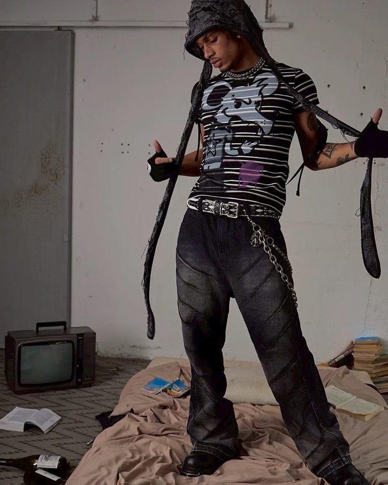 【DND4DES】RAT GRAFFITI STRIPED TIGHT T-SHIRT