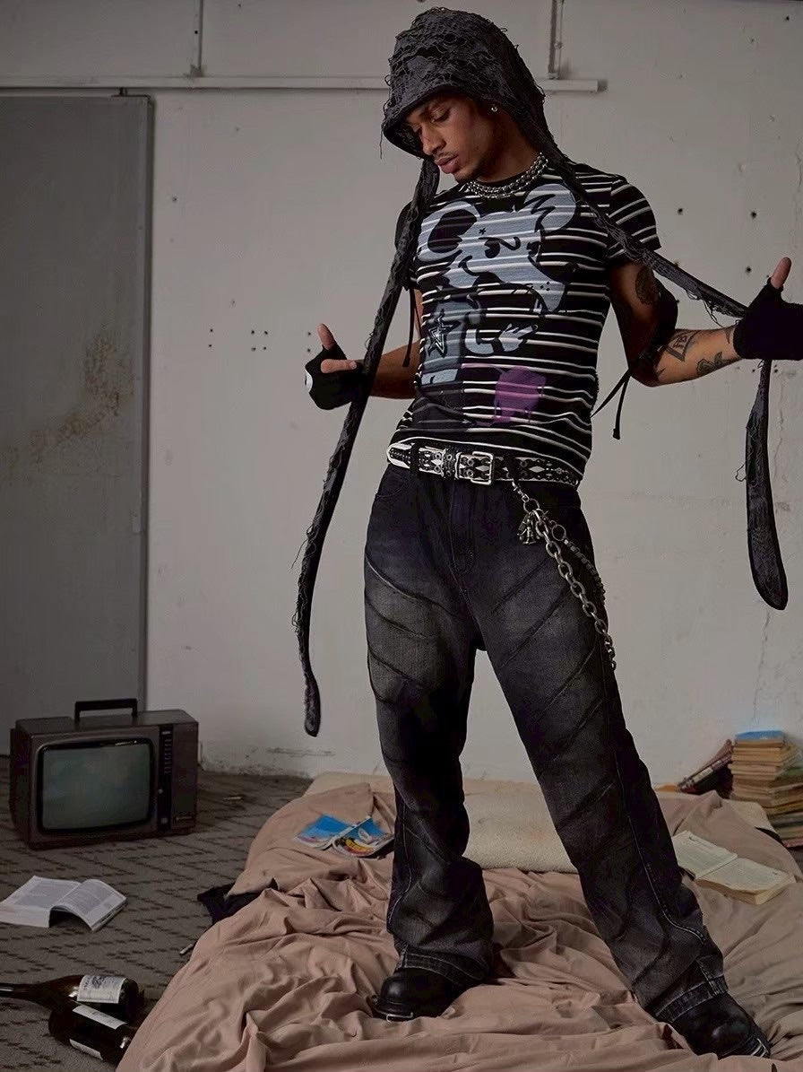 【DND4DES】RAT GRAFFITI STRIPED TIGHT T-SHIRT