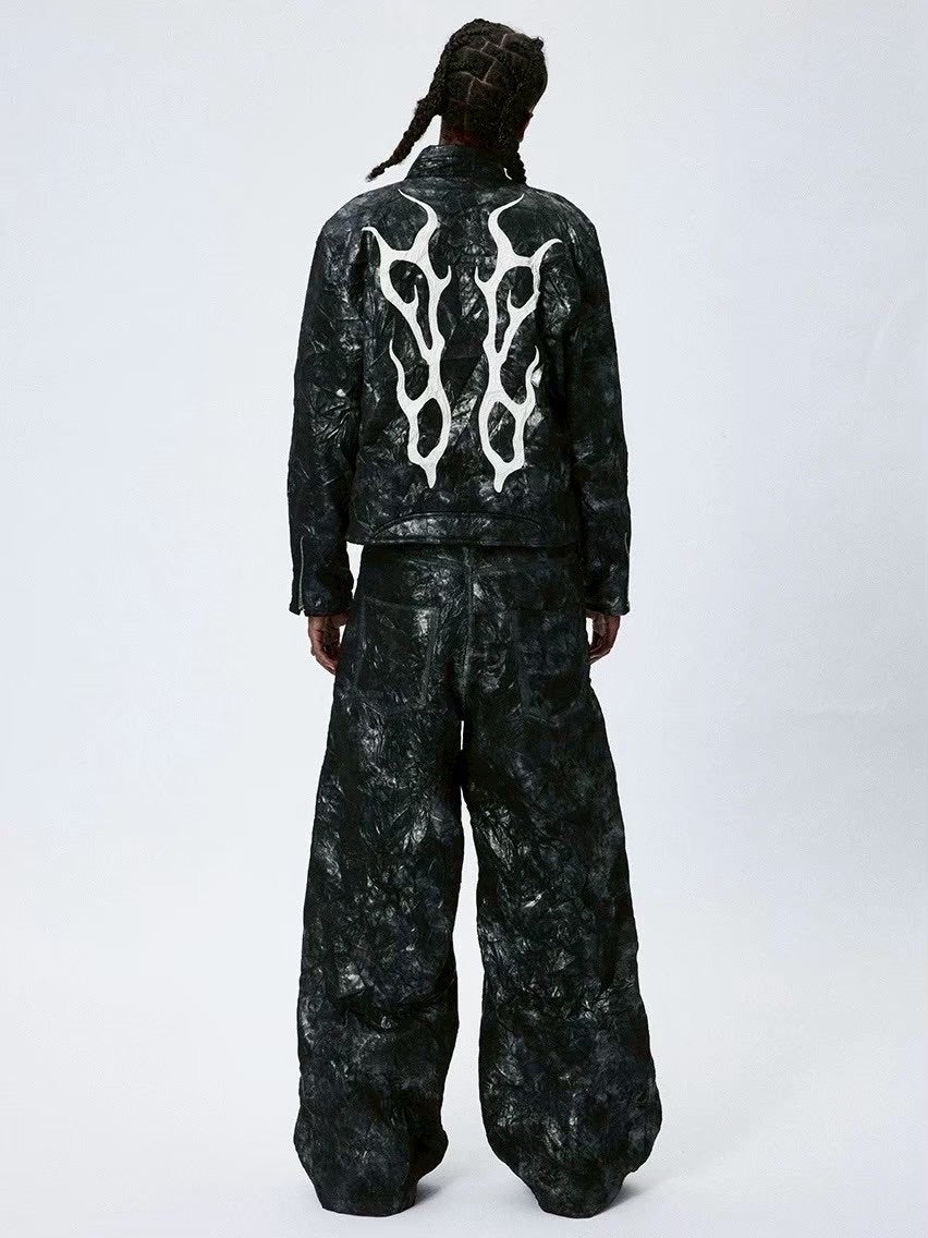 【DND4DES】COATED FAUX LEATHER BIKER BAGGY PANTS