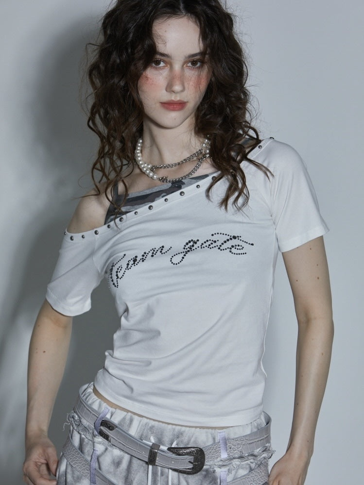 【GATELESS】LAYERED CAMI OFF-SHOULDER T-SHIRT / 【ゲートレス】レイヤードキャミソールオフショルダーTシャツ