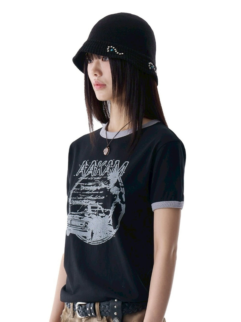 【AAKAM】Multi Studded Knit Bucket Hat