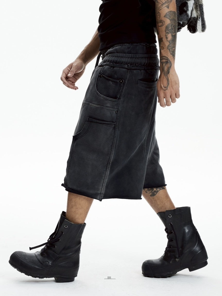 【DND4DES】DOUBLE WAIST KNITTED CROPPED TROUSERS